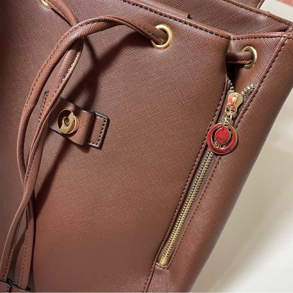 Elegant Brown Faux Leather Backpack - Picture 9 of 14